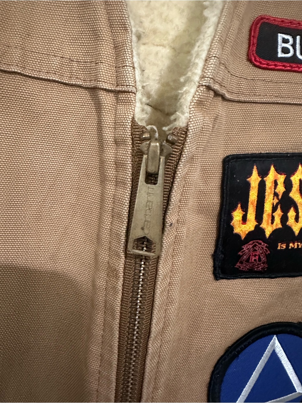 VTG Carhartt Union Made USA Duck Vest Large Sherpa Lined Biker Jesus Army - Picture 9 of 15